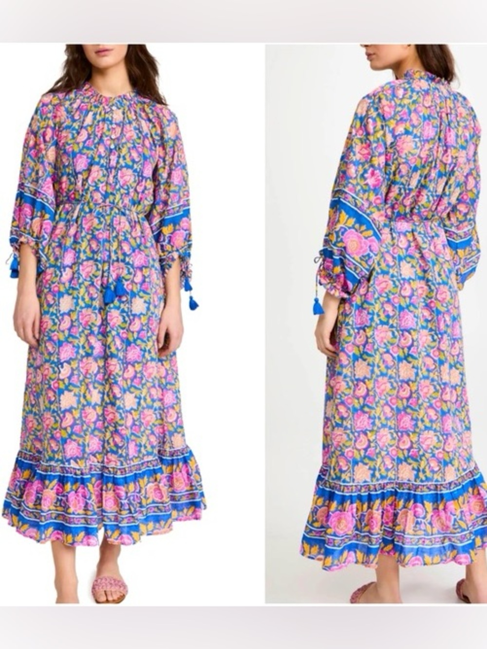 Cleobella Multicolor Floral Tiered Maxi Dress with Tassel Waist